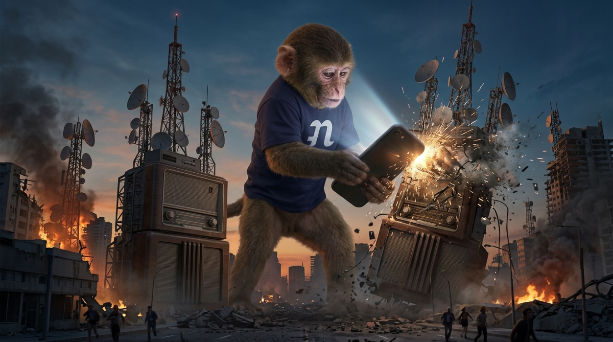 giant apeonfomo smashing radio towers across the city