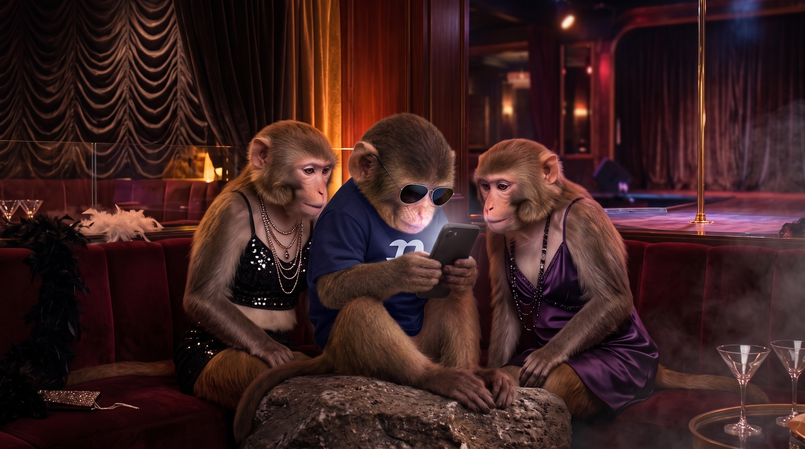 apeonfomo showing his phone to friends at a lounge